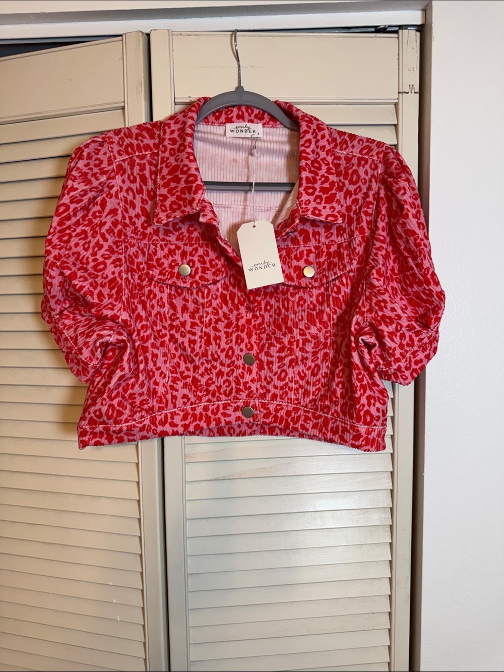 Emily Wonder Pink and Red Leopard-Print Cropped Jacket
